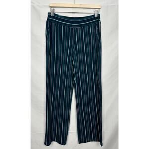Soma Womens Size Medium Green Stripe Elastic Waist Wide Leg Pants Stretchy